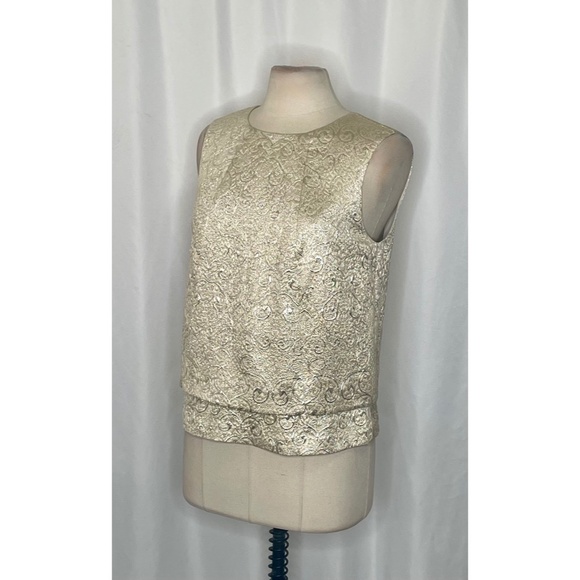 TORY BURCH Cathy Gold Jacquard Brocade Sleeveless Shell Top Blouse Size 10 - Picture 6 of 15